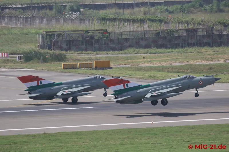 Pair take-off for the farewell display. From this perspective numerous modifications of the MiG-21 Bison can …
