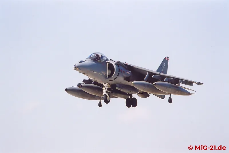 For the ferry flights from the UK the Harrier GR.7 were fitted with four drop tanks.