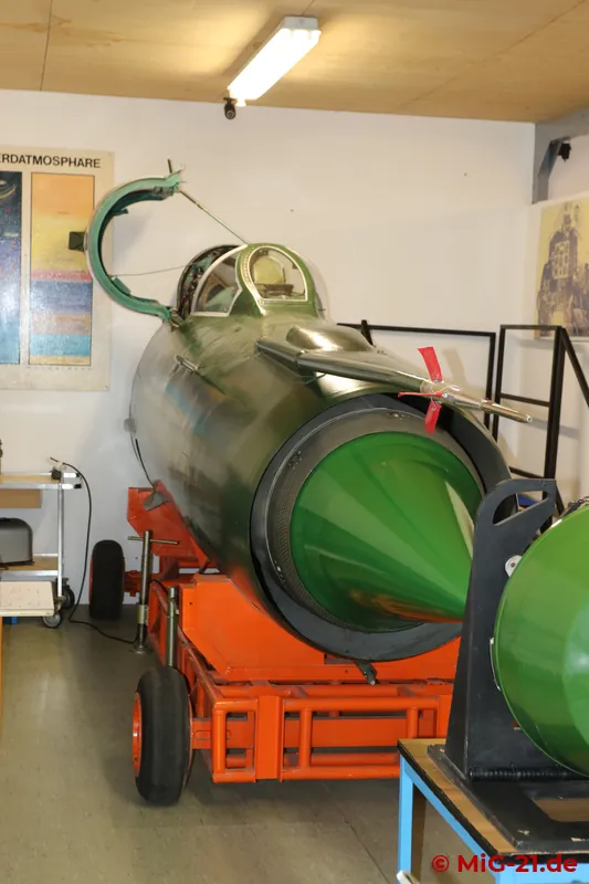 The MiG-21 cockpit section on display ...