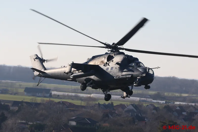 Spectacular finale: the Mi-24 flies sideways as fast as our aircraft in forward flight.