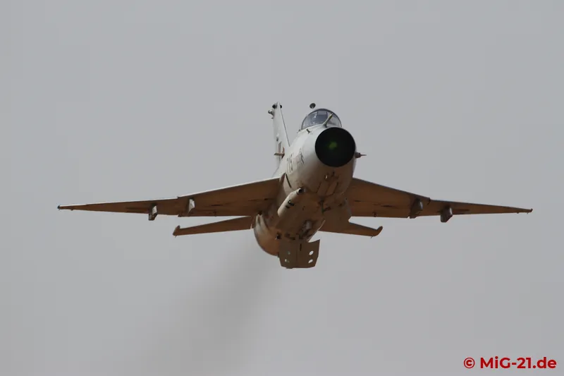 In a flypast, the double-delta wing of the final F-7 variant can be seen clearly.