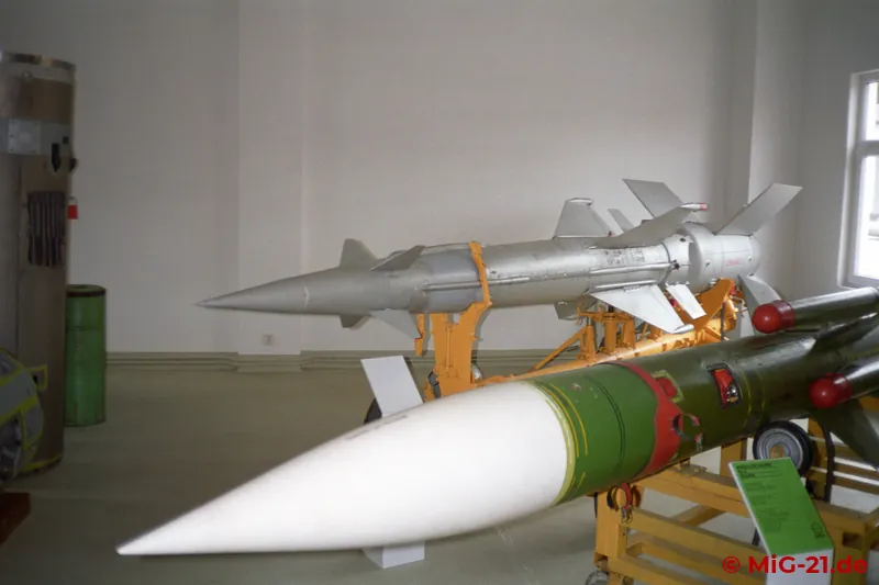 S-125 Neva (SA-3 Goa – rear) and 2K12 "Kub" (SA-6 Gainful) surface-to-air missiles.