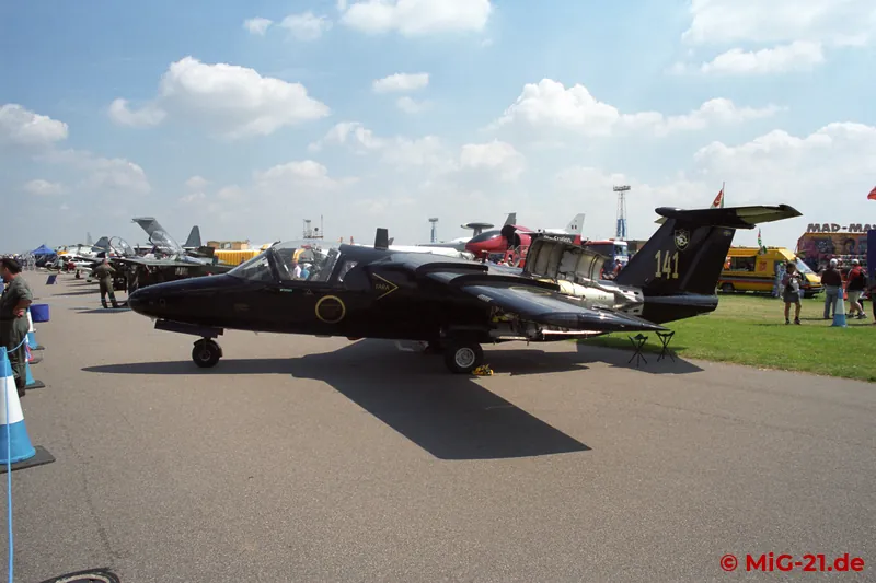 The trainers on display included Saab 105s from Sweden ...