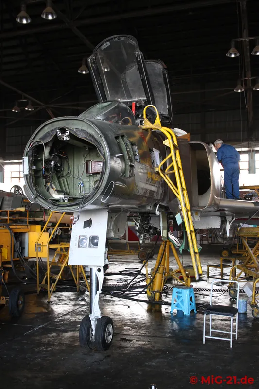 The maintenance hangars for MiG-29 and Phantom (seen here) were open and offered interesting insights into …