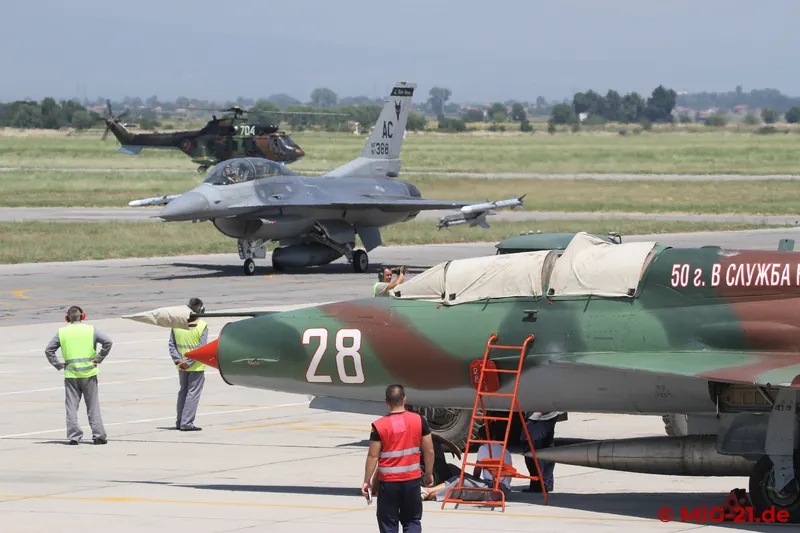 While most Bulgarian aircraft operated from the flightline, the American F-16s were distributed among the …