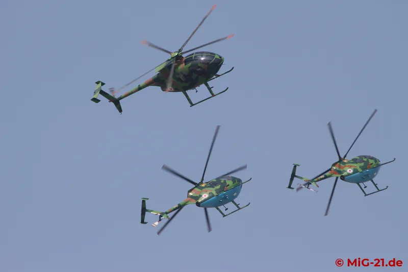 The displays before the lunch break end with a four-ship formation of Hughes 500s.