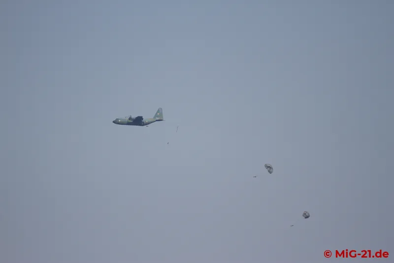 The C-130 drops paratroopers over nearby Luna ...
