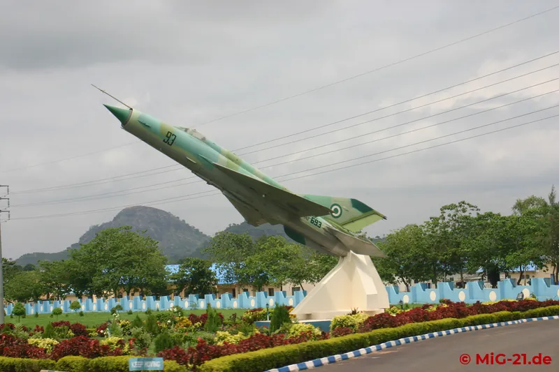 This gate guardian in front of Abuja air base commemorates the operation of Soviet-built MiG-21s by the NAF.