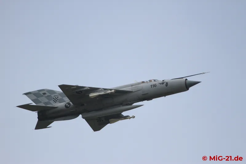 Pleasingly, the two MiG-21bisD of the QRA pair from Zagreb flew with R-60 missiles and a drop-tank under the …