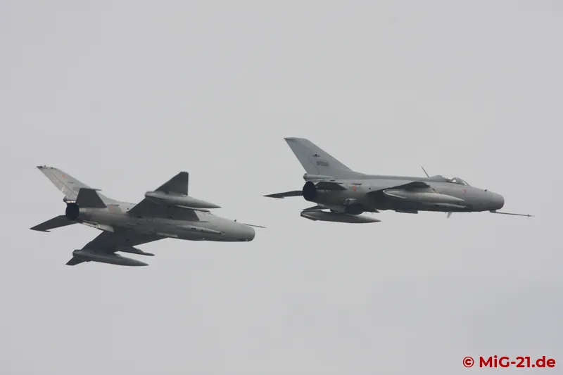 F-7BS and F-7GS in a flypast. From this perspective, the double-delta wings of the latest F-7 variant can be …
