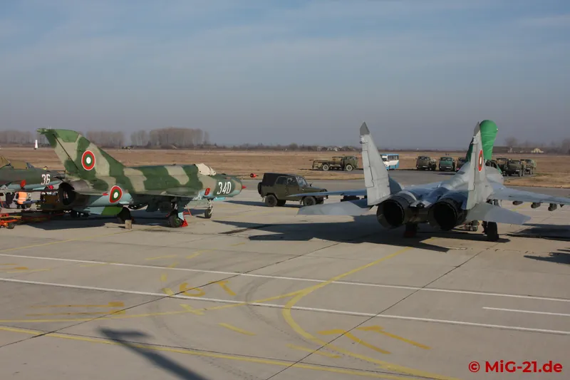 Four MiG-21s and half a dozen MiG-29s were lined up on the flightline.