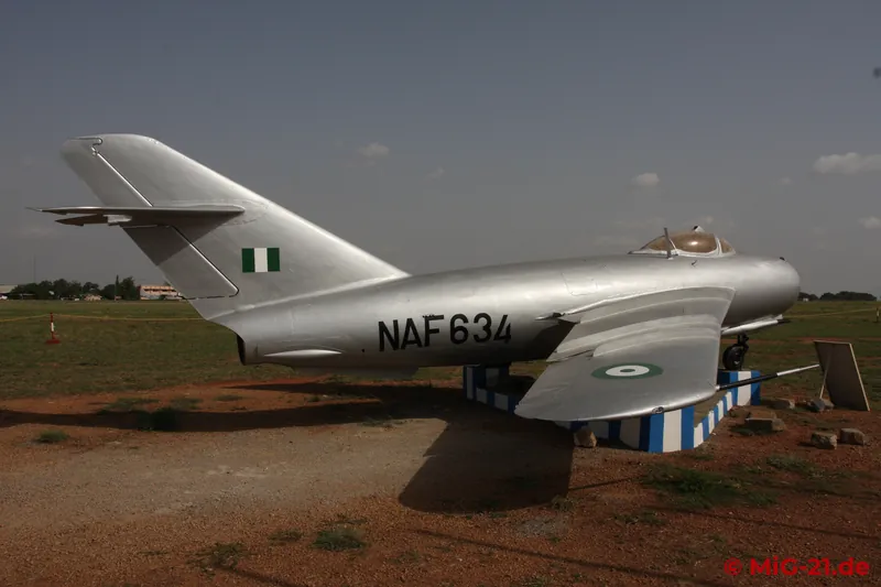 The MiG-17 was the NAF's first combat aircraft. One example stands as a monument at Kaduna.